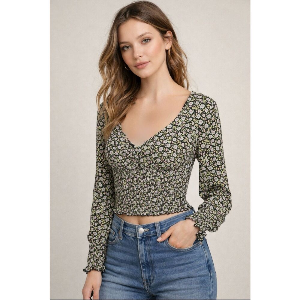 Bkk Chance Floral Smocked Corset Top Size M NWT